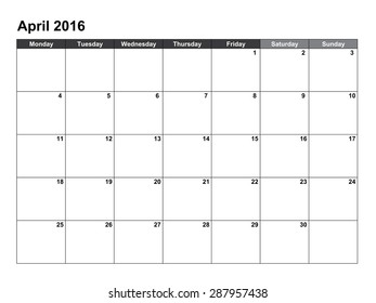 2016 Year Calendar Illustration Isolated on a White Background