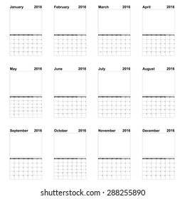 2016 Year Calendar Illustration Isolated on a White Background