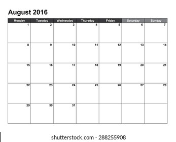 2016 Year Calendar Illustration Isolated on a White Background