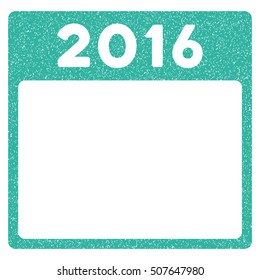 2016 Year Calendar Template grainy textured icon for overlay watermark stamps. Flat symbol with dust texture. Dotted vector cyan ink rubber seal stamp with grunge design on a white background.