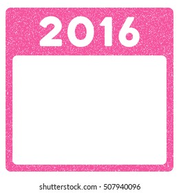 2016 Year Calendar Template grainy textured icon for overlay watermark stamps. Flat symbol with dust texture. Dotted vector pink ink rubber seal stamp with grunge design on a white background.