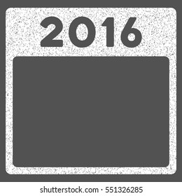 2016 Year Calendar Template grainy textured icon for overlay watermark stamps. Flat symbol with scratched texture. Dotted vector white ink rubber seal stamp with grunge design on a gray background.