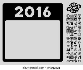 2016 Year Calendar Template pictograph with bonus calendar and time management design elements. Vector illustration style is flat iconic symbols, black, light gray background.