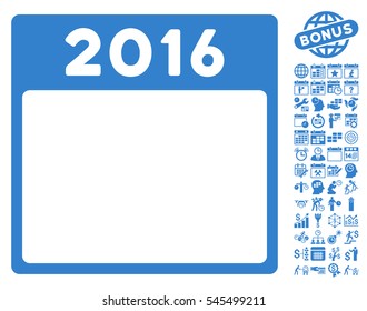 2016 Year Calendar Template pictograph with bonus calendar and time management icon set. Vector illustration style is flat iconic symbols, cobalt, white background.