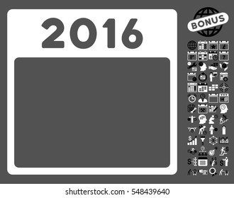 2016 Year Calendar Template pictograph with bonus calendar and time management design elements. Vector illustration style is flat iconic symbols, black and white, gray background.