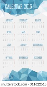 2016 year calendar vector grid with blue polygons