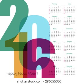 2016 Year Calendar.  Vector illustration.  EPS 10