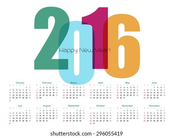 2016 Year Calendar.  Vector illustration.  EPS 10