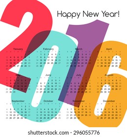 2016 Year Calendar.  Vector illustration.  EPS 10