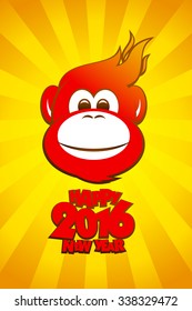 2016 year fiery monkey card design, happy new year.
