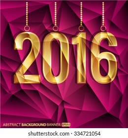 2016 year golden numbers on a pink background.