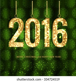 2016 year golden numbers on a green background.