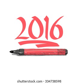 2016 year. Graffiti letters design. Hand drawn vector illustration