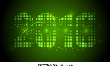 2016 Year with Green Abstract Dotted Background. Blue Lights, Lights Effect Background. Vector Illustration.