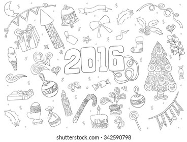 2016 year hand lettering and doodles elements icon. Vector illustration