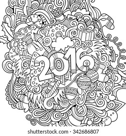 2016 year hand lettering and doodles elements background. Vector sketchy illustration