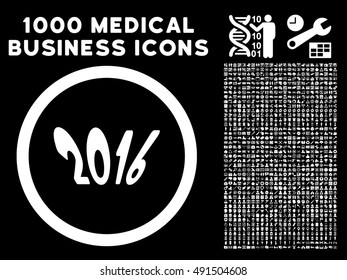 2016 Year icon with 1000 medical business white vector design elements. Set style is flat symbols, black background.