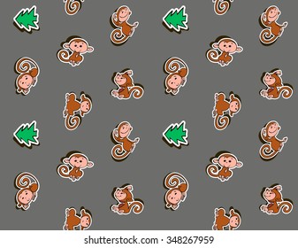  2016  year of monkey. Cartoon monkey stickers seamless pattern . Repetition background for textiles , wrapping paper or wallpapers. Isolated vector illustration.