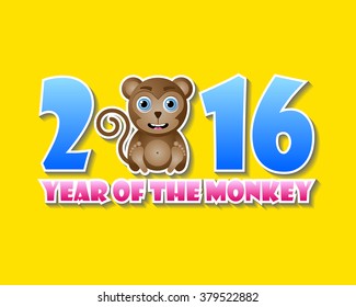 2016 Year of the monkey chinese animal sign with lettering on white background
