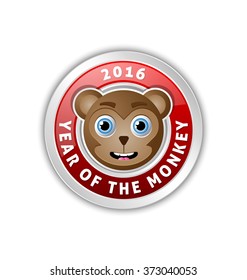 2016 Year of the monkey Chinese New Year animal badge with lettering on white background