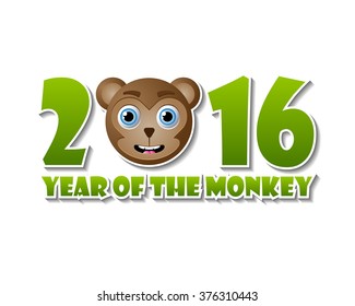 2016 Year of the monkey chinese New Year animal sign with lettering on white background