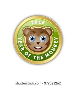 2016 Year of the monkey chinese New Year animal badge with lettering on white background