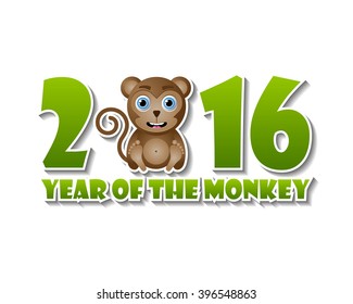 2016 Year of the monkey chinese New Year animal sign with lettering on white background