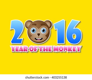 2016 Year of the monkey chinese New Year animal sign with lettering on white background