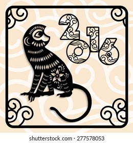 2016 Year of the monkey Chinese style New Year card design