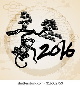 2016 Year of the monkey Chinese style New Year card design