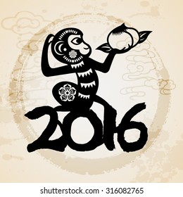 2016 Year of the monkey Chinese style New Year card design