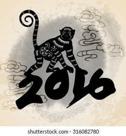 2016 Year of the monkey Chinese style New Year card design