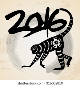 2016 Year of the monkey Chinese style New Year card design
