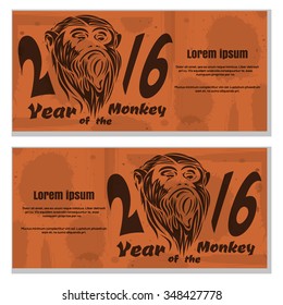 2016 - year of the monkey. Grunge retro vintage paper texture with spots. Vector template for flyers.