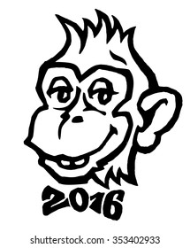 2016 - Year of the monkey. Smiling monkey with 2016 bow tie vector illustration