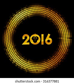 2016 - Year of the Monkey - Typeface with golden glitter circle frame