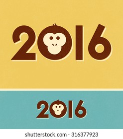 2016 - Year of the Monkey - Typeface with illustration on vintage style background