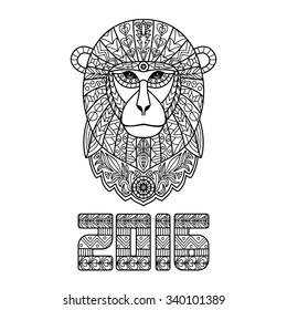 2016 year with Ornamental White Monkey. Vector illustration for textile prints, greeting cards, posters, web and graphic design 