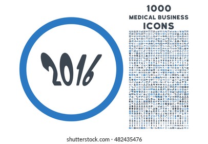 2016 Year rounded vector bicolor icon with 1000 medical business icons. Set style is flat pictograms, smooth blue colors, white background.