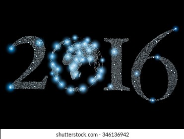 2016 year sign with world globe made from stars