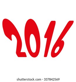 2016 Year vector icon. Style is flat symbol, red color, rounded angles, white background.