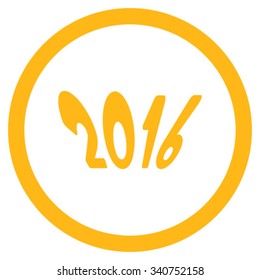 2016 Year vector icon. Style is flat circled symbol, yellow color, rounded angles, white background.