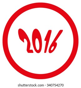 2016 Year vector icon. Style is flat circled symbol, red color, rounded angles, white background.