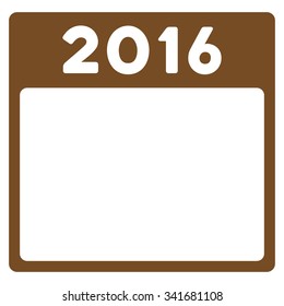 2016 Year vector icon. Style is flat symbol, brown color, rounded angles, white background.