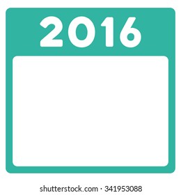 2016 Year vector icon. Style is flat symbol, cyan color, rounded angles, white background.