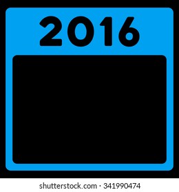2016 Year vector icon. Style is flat symbol, blue color, rounded angles, black background.