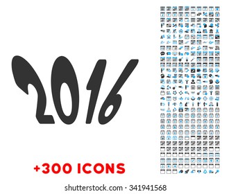 2016 Year vector pictogram with additional 300 date and time management icons. Style is bicolor flat symbols, blue and gray colors, rounded angles, white background.