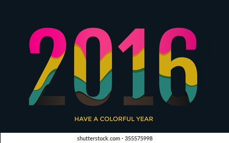 2016 year wallpaper, black background. Number cut out from paper, digital illustration.