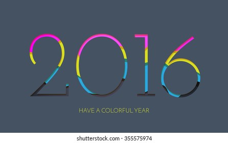 2016 year wallpaper, grey blue background. Number cut out from paper, digital illustration.