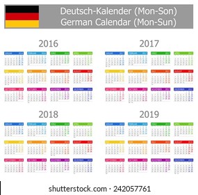 2016-2019 Type-1 German Calendar Mon-Sun on white background 